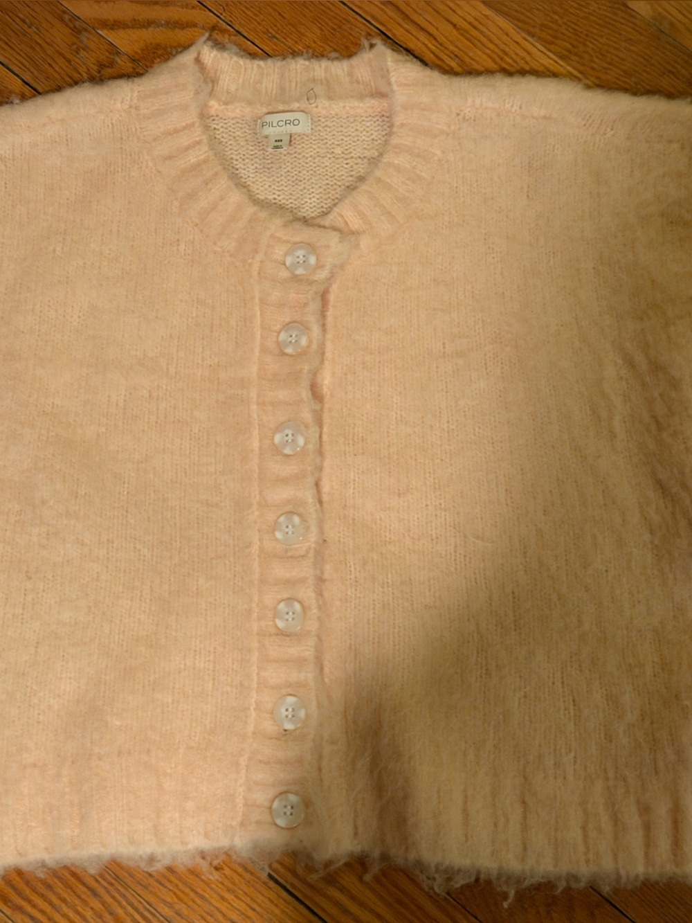 Anthropologie Soft Pink Button Mohair cardigan